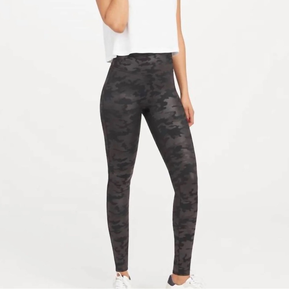 SPANX Black Faux Leather Camo Leggings
